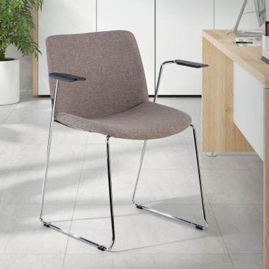 visitor chair gray with arms fabric fixed armrests 2