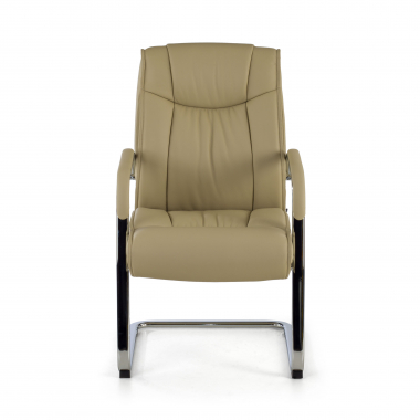 visitor chair beige sled base natural leather natural skin upholstered armrests 3