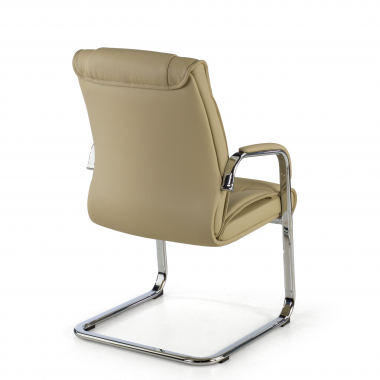 visitor chair beige sled base natural leather natural skin upholstered armrests 5