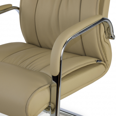 visitor chair beige sled base natural leather natural skin upholstered armrests 7