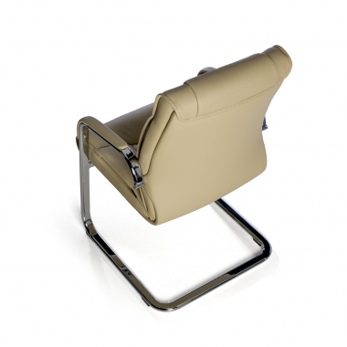 visitor chair beige sled base natural leather natural skin upholstered armrests 8