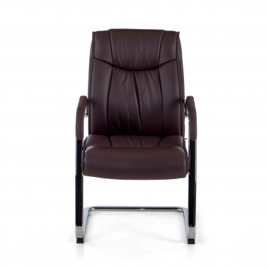 visitor chair brown sled base natural leather natural skin upholstered armrests 3