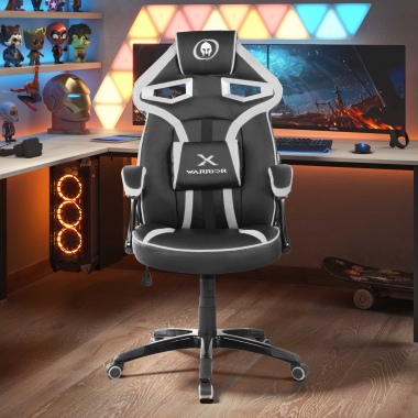 gaming chair white faux leather synthetic leather fixed armrests 2