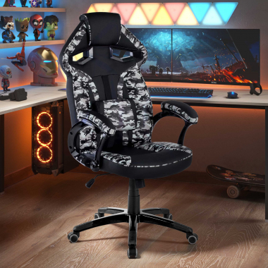 gaming chair gray camouflage synthetic leather fixed armrests 2