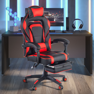 gaming chair red logan synthetic leather movable armrests lumbar and cervical cushion headrest extendable footrest 2