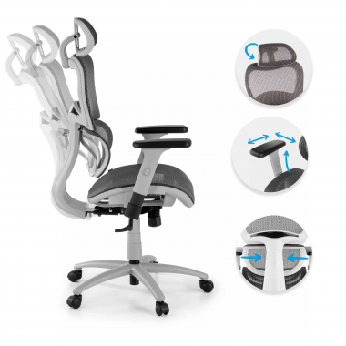 ergonomic chair white grey white frame mesh 3d adjustable armrests double lumbar support headrest 3
