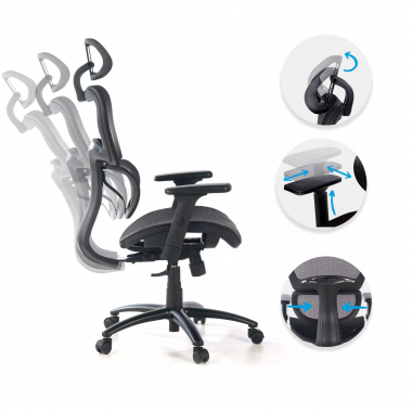 ergonomic chair black black frame mesh 3d adjustable armrests double lumbar support headrest 3
