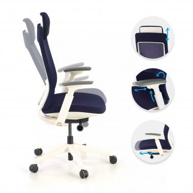 ergonomic chair white blue white frame fabric 3d adjustable armrests 3