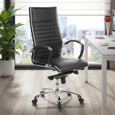 office chair black faux leather synthetic leather fixed armrests 2