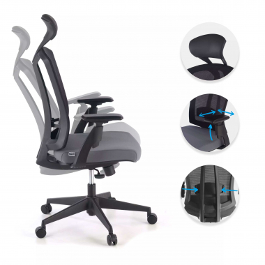 ergonomic chair gray ridley mesh 3d adjustable armrests lumbar support headrest 3