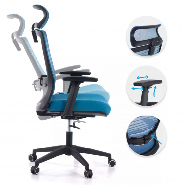 office chair blue tesla mesh 3d adjustable armrests lumbar support headrest 3
