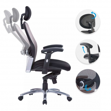 office chair black hong kong mesh 1d adjustable armrests lumbar support headrest 3