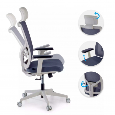 office chair white grey white frame headrest mesh 1d adjustable armrests lumbar support headrest 3