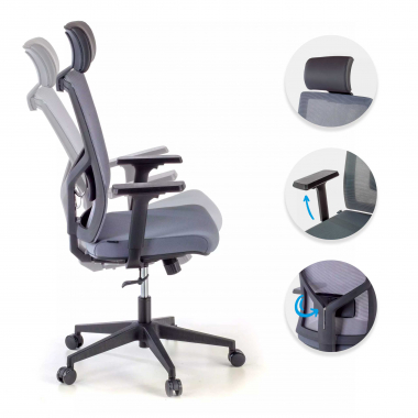 office chair gray black frame mesh 1d adjustable armrests lumbar support headrest 3