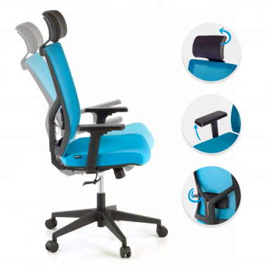 office chair blue black frame mesh 1d adjustable armrests lumbar support headrest 3