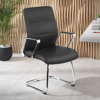 visitor chair black sled base frame synthetic leather upholstered armrests 2