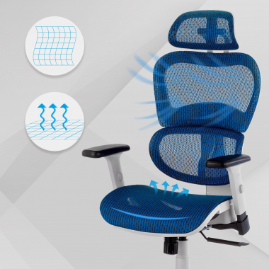 ergonomic chair white blue white frame mesh 3d adjustable armrests double lumbar support headrest 4