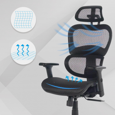 ergonomic chair black black frame mesh 3d adjustable armrests double lumbar support headrest 4