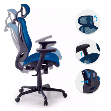 ergonomic chair blue locktech mesh 1d adjustable armrests lumbar support headrest 3