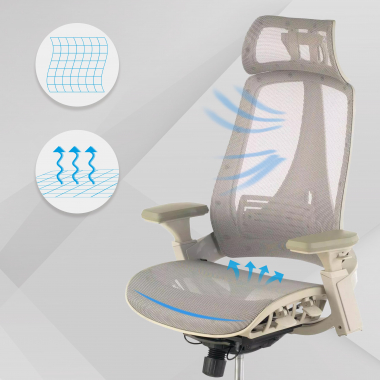 ergonomic chair white grey thunder mesh 3d adjustable armrests lumbar support headrest 4