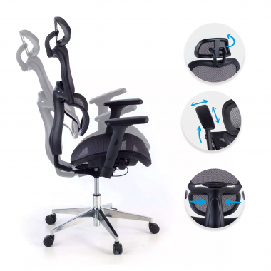 ergonomic chair black black frame chrome base mesh 3d adjustable armrests double lumbar support headrest 3