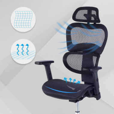 ergonomic chair black black frame chrome base mesh 3d adjustable armrests double lumbar support headrest 4