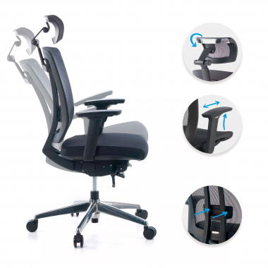 ergonomic chair black with headrest upholstered mesh movable armrests lumbar support headrest 3