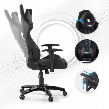 gaming chair gray spider synthetic leather movable armrests lumbar and cervical cushion headrest 3