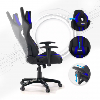 gaming chair blue spider synthetic leather movable armrests lumbar and cervical cushion headrest 3