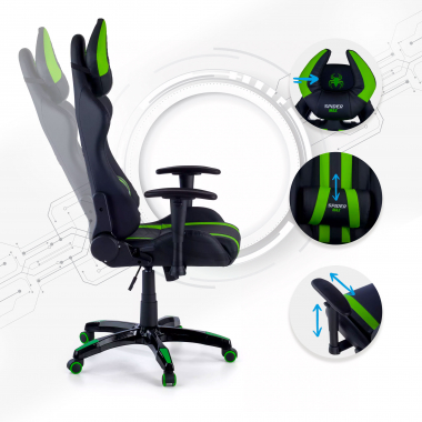 gaming chair green spider synthetic leather movable armrests lumbar and cervical cushion headrest 3