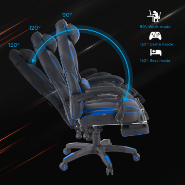 gaming chair blue logan synthetic leather movable armrests lumbar and cervical cushion headrest extendable footrest 4