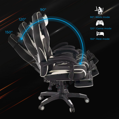 gaming chair white logan synthetic leather movable armrests lumbar and cervical cushion headrest extendable footrest 4