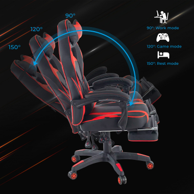 gaming chair red logan synthetic leather movable armrests lumbar and cervical cushion headrest extendable footrest 4