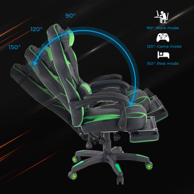 gaming chair green logan synthetic leather movable armrests lumbar and cervical cushion headrest extendable footrest 4