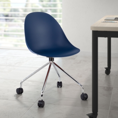 meeting room chair blue with casters plastic no armrests 2