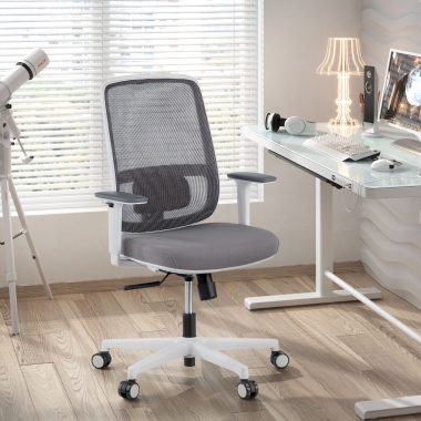 office chair white grey white frame mesh 1d adjustable armrests lumbar support 2