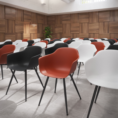 visitor chair orange 4 legs plastic fixed armrests 2
