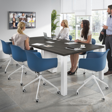 meeting room chair white blue with casters plastic fixed armrests 2