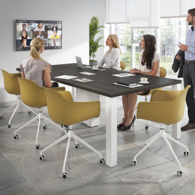meeting room chair yellow with casters plastic fixed armrests 2