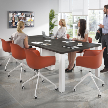 meeting room chair orange with casters plastic fixed armrests 2