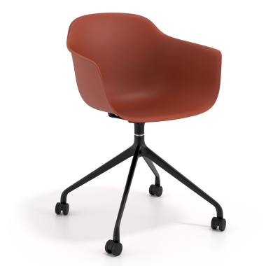 meeting room chair orange with casters plastic fixed armrests 1