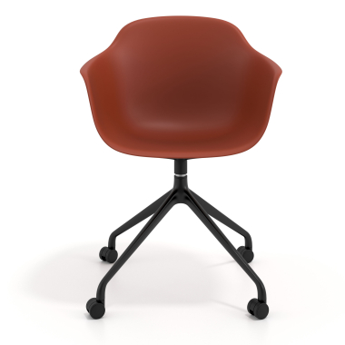 meeting room chair orange with casters plastic fixed armrests 3