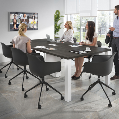 meeting room chair black with casters plastic fixed armrests 2