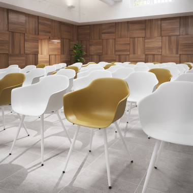 visitor chair yellow 4 legs plastic fixed armrests 2