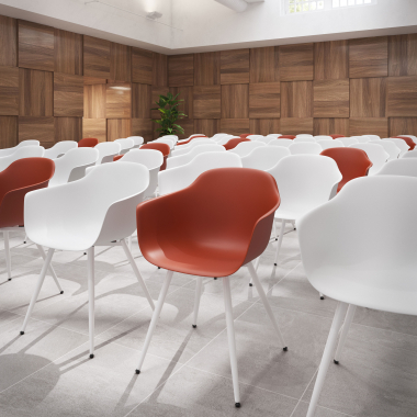 visitor chair orange 4 legs plastic fixed armrests 3