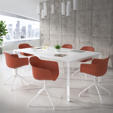 meeting room chair orange pyramid base plastic fixed armrests 2
