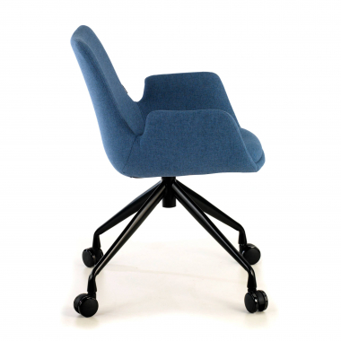 visitor chair black blue swivel with casters fabric upholstered armrests 4