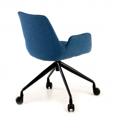 visitor chair black blue swivel with casters fabric upholstered armrests 5