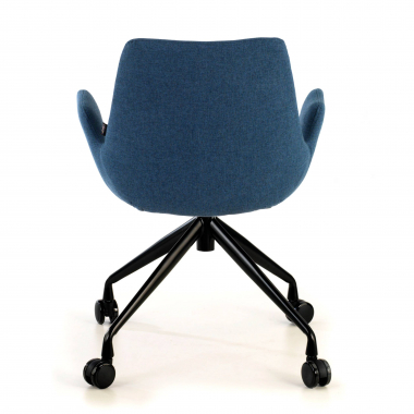 visitor chair black blue swivel with casters fabric upholstered armrests 6