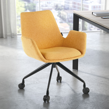 visitor chair yellow swivel with casters fabric upholstered armrests 2